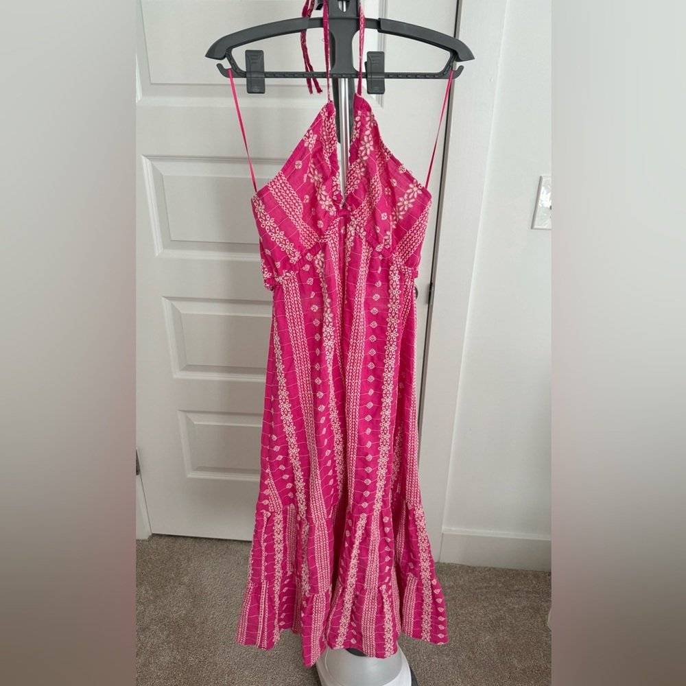 Zara limited edition openwork work embroidered cotton halter midi dress - Picture 14 of 16